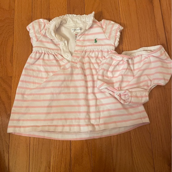 Pink and white stripe Ralph Lauren Baby dress and diaper cover. Size 9 month - Picture 1 of 7